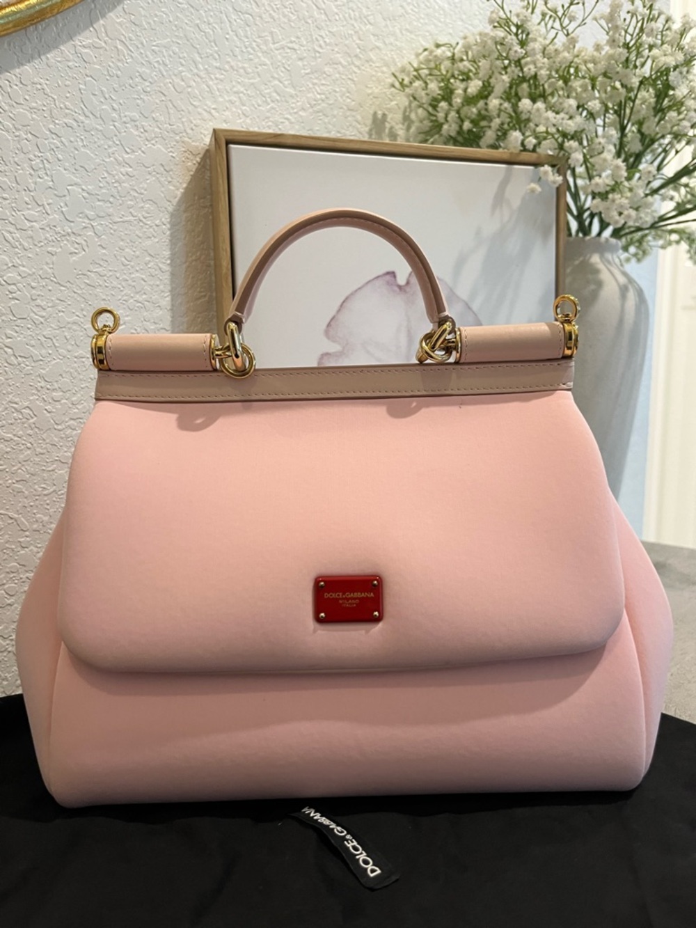 Dolce & Gabbana Blush Pink Top-Handle Satchel with Gold Accents